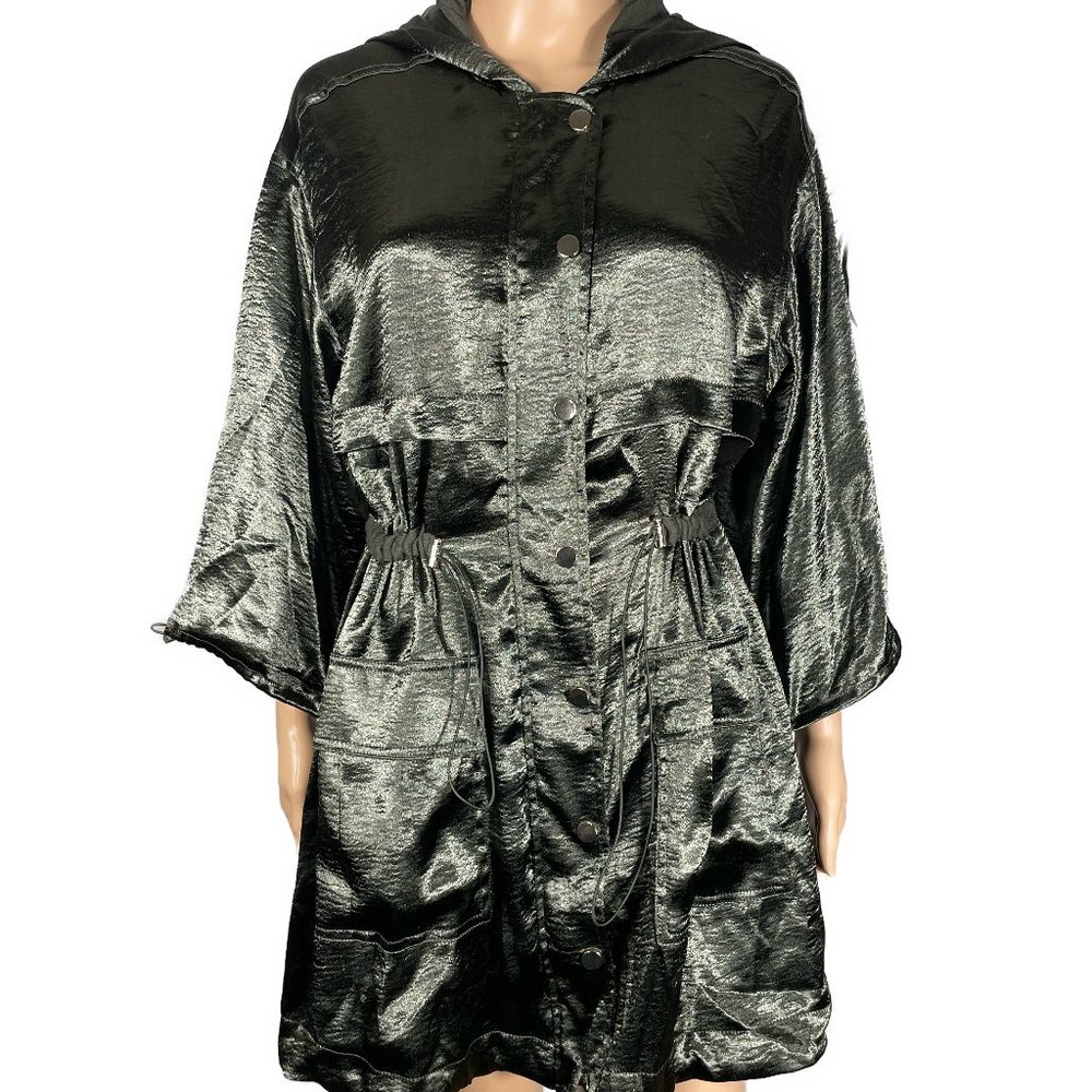 NWT BeBe Silk Hooded Lightweight Jacket Drapery Anorak